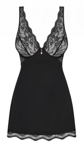 Obsessive Luvae - Floral Rhinestone Nightgown with Thong (Black)