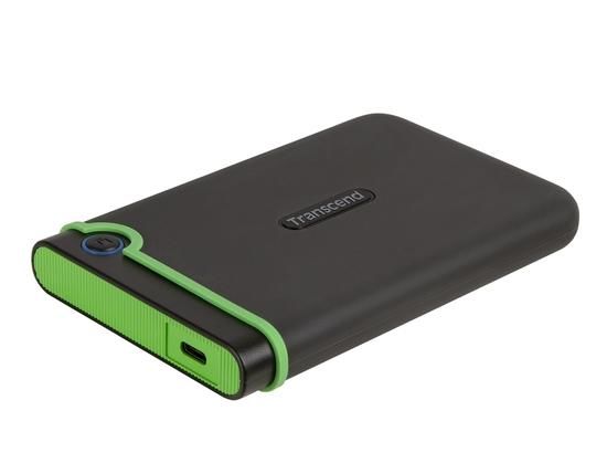 TRANSCEND 4TB StoreJet 25M3C SLIM, 2.5”, USB-C (3.1 Gen 1) Externí Anti-Shock disk, tenký profil, šedo/zelený, TS4TSJ25M3C