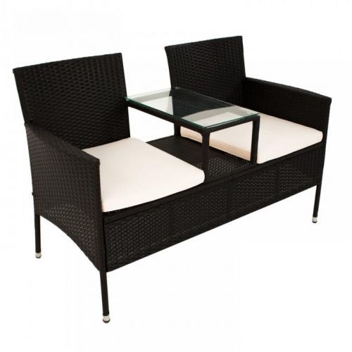 Goleto Zahradní polyratanová dvoumístná lavice Monaco se stolkem | černá