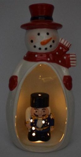 DUE ESSE Porcelánový sněhulák se svítícím louskáčkem v bříšku 23 cm, typ 4
