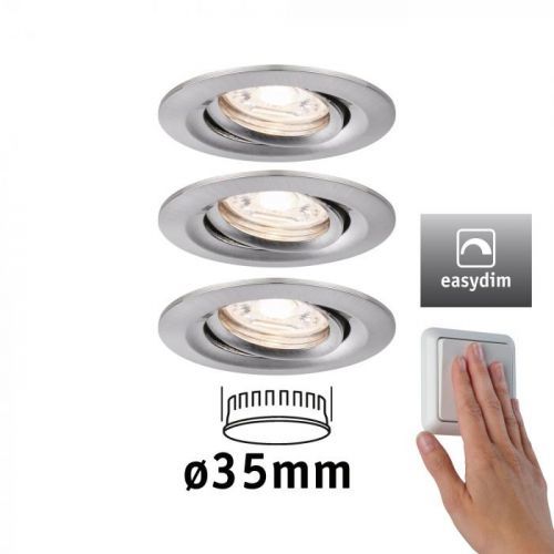 PAULMANN LED vestavné svítidlo Nova mini Plus EasyDim výklopné 3x4,2W 2700K kov kartáčovaný 230V 929.73 92973