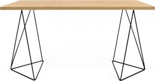 Pracovní stůl v dekoru dubového dřeva s černými nohami TemaHome Flow, 75 x 140 cm