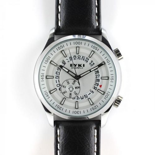 Pánské hodinky s koženým řemínkem a netradičním zobrazením datumu, nadčasové..0327 170712 W01E.10493.A
