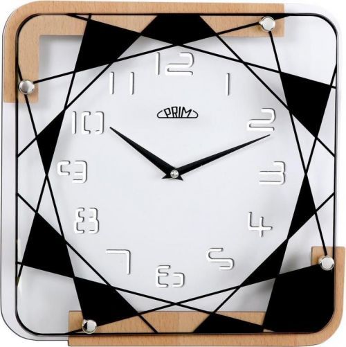 Nástěnné hodiny PRIM Today mají dnešní trendy styl. Tyto hodiny mají arabské číslice vyřezány do těla hodin. Jednoduchá geometrická grafika a logo je natištěno na skle hodin. Cel Nástěnné hodiny PRIM Today I