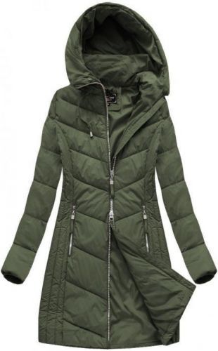 Dlouhá dámská prošívaná zimní bunda v khaki barvě (7689) - S (36) - khaki