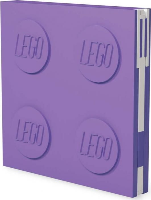 Fialový čtvercový zápisník s gelovým perem LEGO®, 15,9 x 15,9 cm