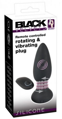 Black velvet - cordless, radio, rotating beaded anal dildo (black)