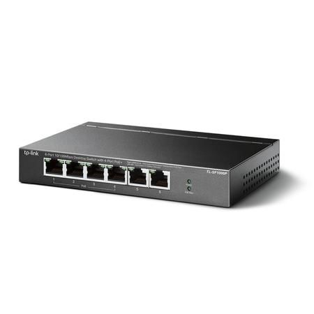 TP-LINK TL-SF1006P 6-Port 10/100 Mbps Steel Desktop Switch with 4-Port PoE+ 67W PoE budget, TL-SF1006P