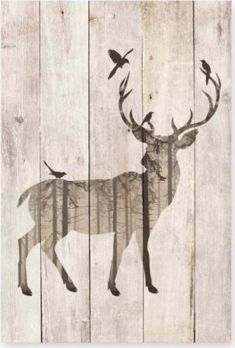 Dřevěná nástěnná dekorativní cedule z borovicového dřeva Really Nice Things Watercolor Deer, 40 x 60 cm