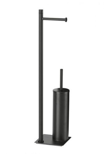Gedy TRILLY stojan s držákem na toaletní papír a WC štětkou, hranatý, černá matná TR3214