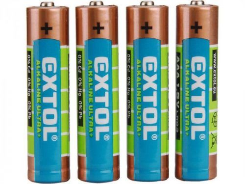 Baterie alkalické ULTRA +, 4ks, 1,5V AAA (LR03) EXTOL-LIGHT