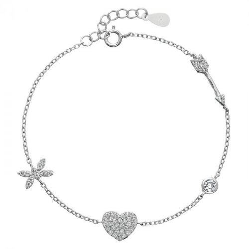 Evolution Group Stříbrný náramek se zirkony srdíčko 13017.1