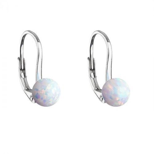 Evolution Group Stříbrné visací náušnice se syntetickým opálem bílé kulaté 11242.1