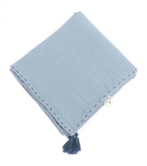 Mušelínová deka se střapci Cigit Kids indigo modrá 100x100 cm