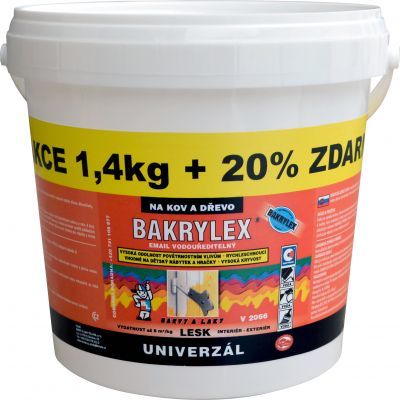 Bakrylex Univerzál lesk V2066 barva na dřevo a kov 1000 bílá, 1,4 kg + 20% zdarma