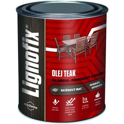 Lignofix olej Teak, přírodní olej na dřevo v interiéru a exteriéru, 750 ml