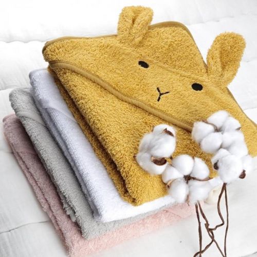 Luxusní dětská froté osuška s kapucí - hořčicová 75x75 cm