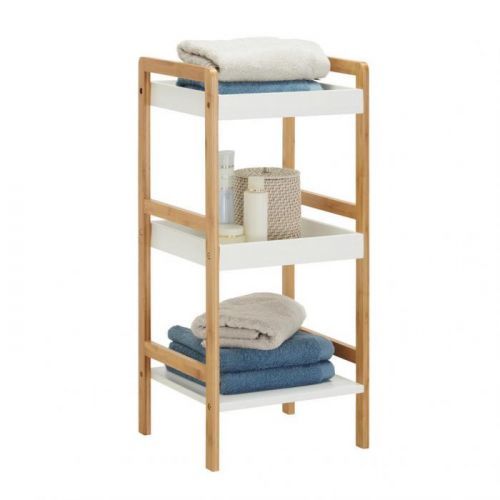 Xora REGÁL DO KOUPELNY, bambus, přírodní barvy, bílá - přírodní barvy, bílá