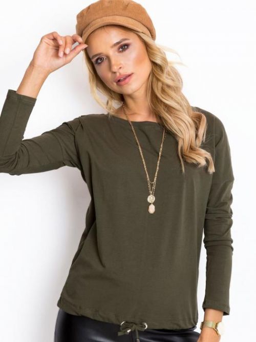 DÁMSKÉ ZELENÉ TRIČKO NA ZAVÁZÁNÍ V PASE RV-BZ-5122.02P-KHAKI Velikost: XS