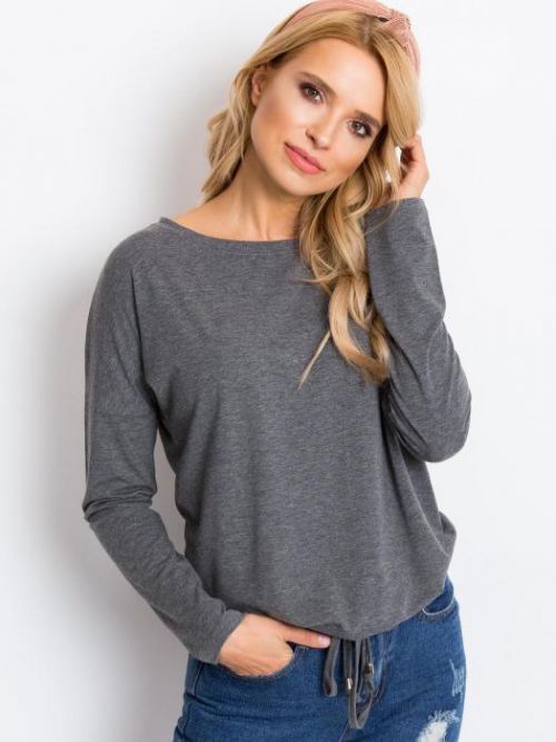 DÁMSKÉ ŠEDÉ TRIČKO NA ZAVÁZÁNÍ V PASE RV-BZ-5122.04P-CIEMNY SZARY Velikost: XS