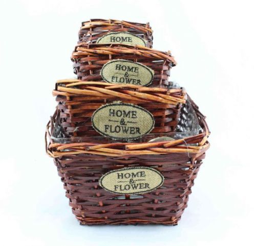 KOZÁČEK Obal květináče proutěný čtverec HOME sada 4ks hnědá