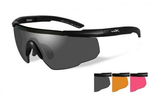 Střelecké brýle Wiley X® Saber Advanced, sada - černý rámeček, sada - kouřově šedé, oranžové Light Rust a růžové Vermillion čočky (Barva: Černá, Čočky