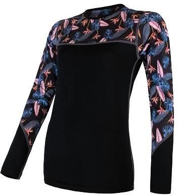 Sensor Merino Impress dámské triko dl.rukáv černá/floral S