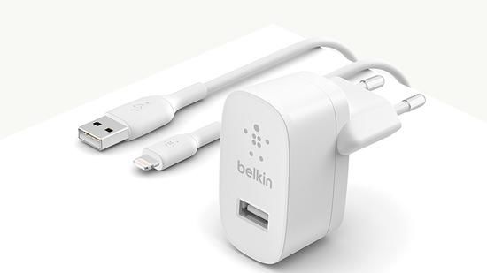 Belkin USB-A domácí nabíječka 12W, bílá + 1m lightning kabel, WCA002vf1MWH