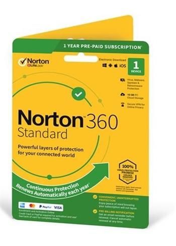 Norton 360 Standard 10GB, 1 uživatel pro 1 zařízení na 12 měsíců, el.licence