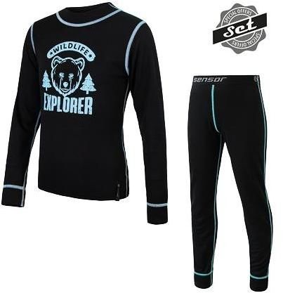 Sensor Double Face Set Wild dětský triko dl.rukáv + spodky černá 90