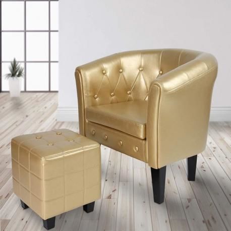 Křeslo s taburetem Chesterfield, zlaté  JG74113