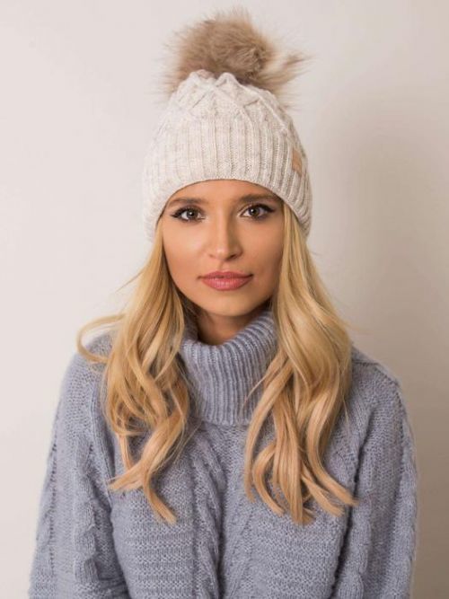 DÁMSKÁ BÉŽOVÁ ČEPICE S BAMBULÍ JK-CZ-9.74-BEIGE Velikost: univerzální