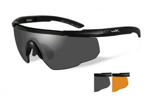 Střelecké brýle Wiley X® Saber Advanced, sada - černý rámeček, sada - kouřově šedé a oranžové Light Rust čočky (Barva: Černá, Čočky: Kouřově šedé + Or