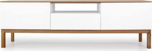 Bílý TV stolek s nohami z dubového dřeva Tenzo Patch, šířka 179 cm
