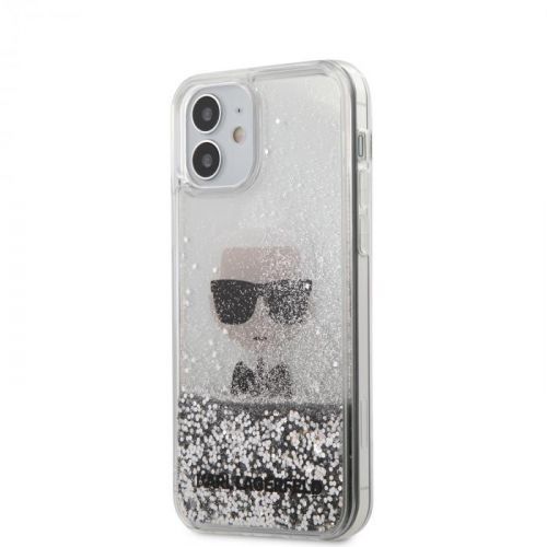 Ochranný kryt pro iPhone 12 - Karl Lagerfeld, Liquid Glitter Iconic Silver KLHCP12SGLIKSL