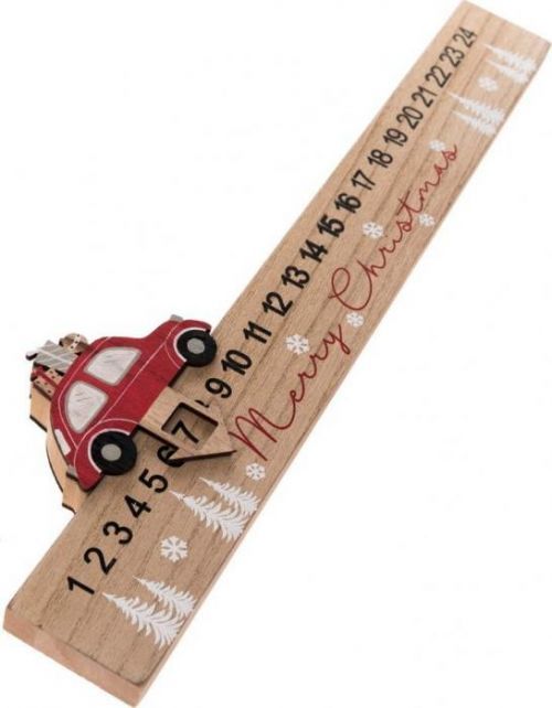 Dřevěný podlouhlý adventní kalendář Auto Dakls, délka 40 cm