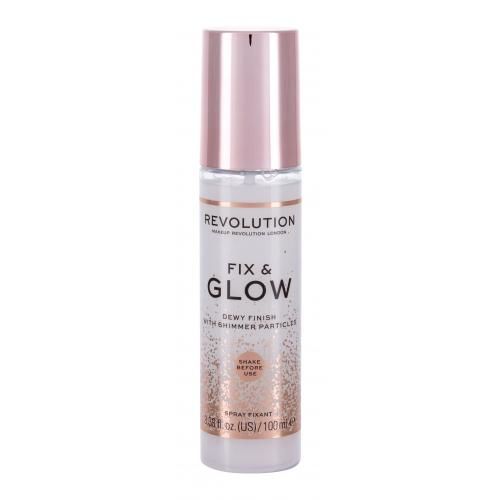 Makeup Revolution London Fix & Glow Dewy Finish 100 ml rozjasňující fixační sprej na make-up pro ženy