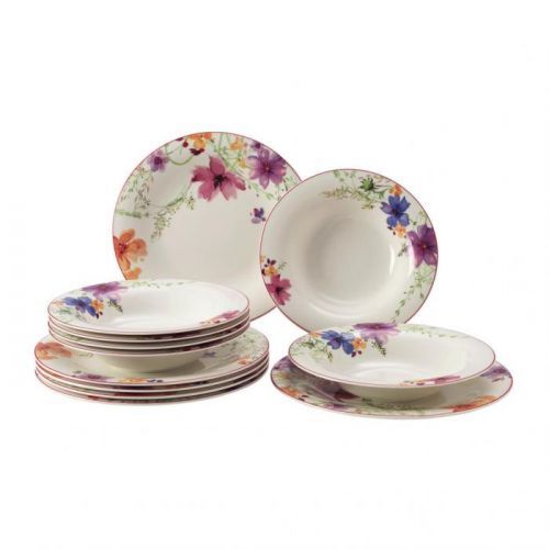 Villeroy & Boch SERVIS JÍDELNÍ, 12dílné, porcelán - žlutá, fialová, bílá, pink, světle zelená