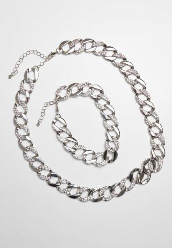 Basic Diamond Necklace And Bracelet Set - silver
