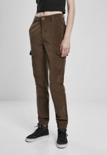 Ladies High Waist Cargo Corduroy Pants - darkolive 26