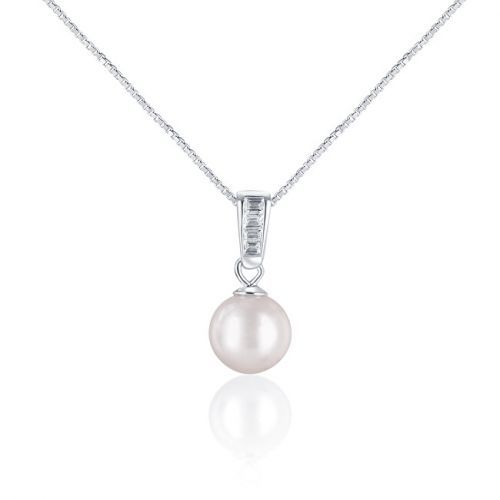 JwL Luxury Pearls Elegantní náhrdelník s mořskou perlou a krystaly JL0658 (řetízek, přívěsek)