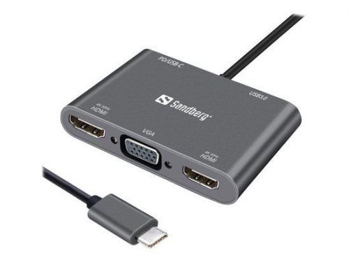 SANDBERG USB-C Dock 2xHDMI+1xVGA+USB+PD, 136-35