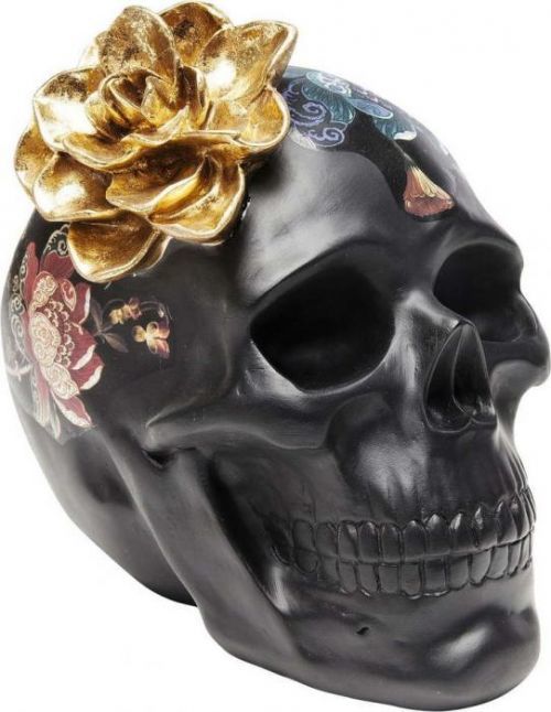 Černá dekorativní soška Kare Design Flower Skull, výška 22 cm