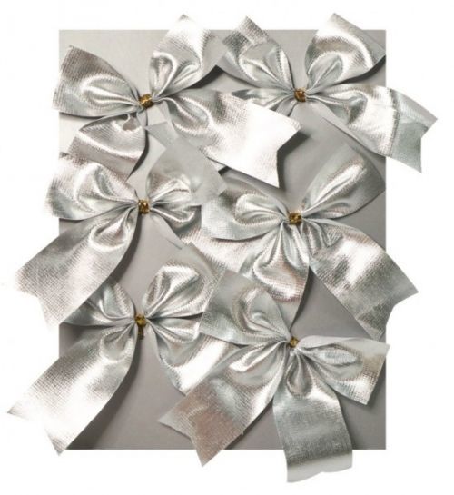 Anděl Mašle textil 8 cm na platíčku 6 ks, stříbrná 18027