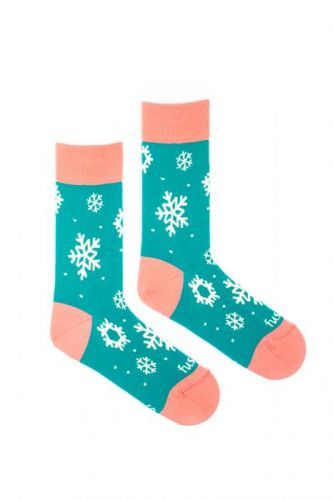 Tyrkysově-růžové vzorované ponožky Snowflake