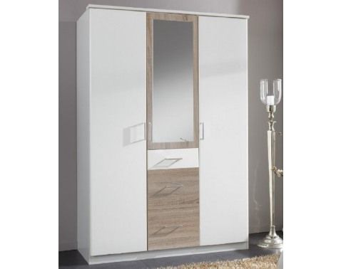Šatní skříň se zrcadlem Click, 135 cm, dub sonoma/bílá