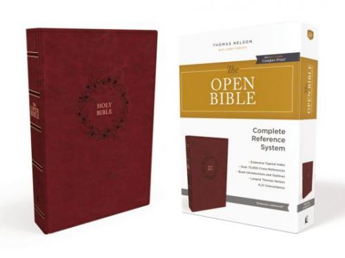 KJV, Open Bible, Leathersoft, Burgundy, Red Letter Edition, Comfort Print - Complete Reference System (Thomas Nelson)(Leather / fine binding)