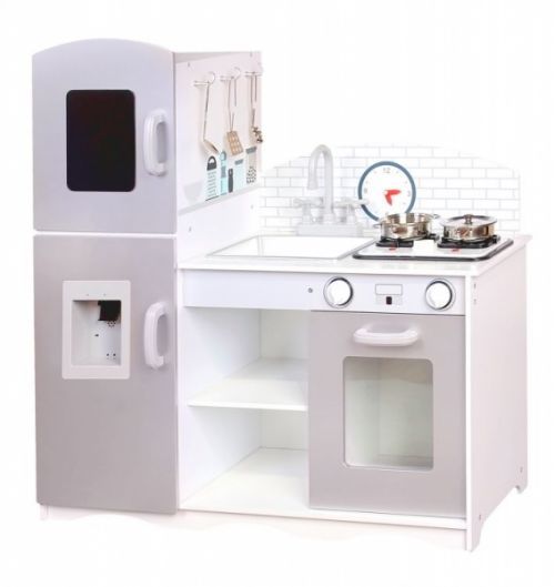 ECO TOYS Eco Toys Dřevěná kuchyňka XXL s příslušenstvím,  86 x 92 cm x 30 cm - šedá