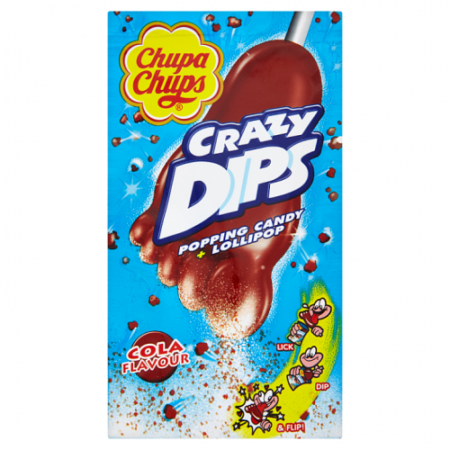Chupa Chups Crazy Dips Drops s kolovou příchutí s praskajicím práškem 14g