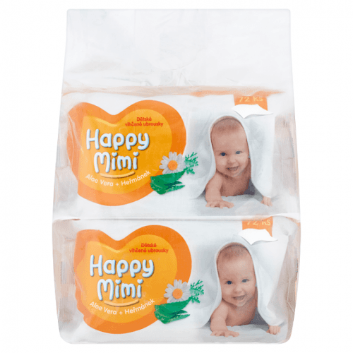 Happy Mimi Dětské vlhčené ubrousky aloe vera + heřmánek 4 x 72 ks